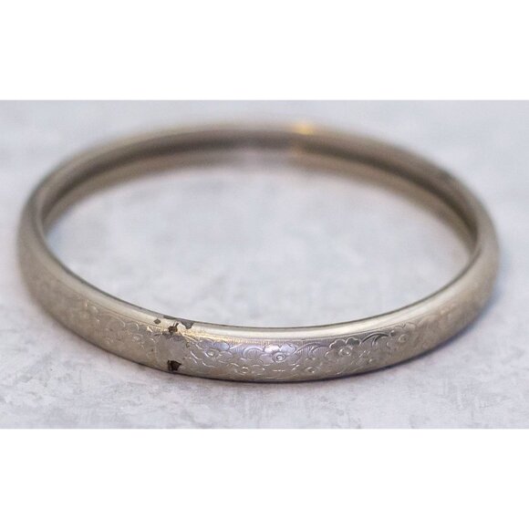 Vintage Silver Tone Art Nouveau Elven Flower Bangle - CQ1 - Picture 2 of 3